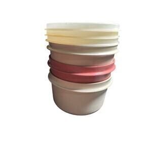 Vintage Tupperware Servalier Bowls Lot 3 w Lids Microwave Reheatable Pink Almond